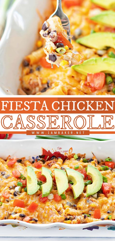 Fiesta Chicken Casserole, Chicken Fiesta, Casserole Pasta, Cheesy Chicken Casserole, Chicken Pasta Casserole, Resep Pasta, Fiesta Chicken, Casserole Chicken, Cheese Dog