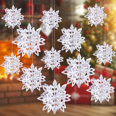 Amazon.com: JOHOUSE 12PCS Snowflake Decorations, 3D Paper Snowflake Garland White Hanging Snowflake Ornaments for Winter Christmas Home Decorations : Home & Kitchen Winter Wonderland-party, Winter Wonderland Christmas Party, 3d Paper Snowflakes, Frozen Party Decorations, Christmas Snowflakes Decorations, Winter Wonderland Decorations, 3d Snowflakes, Snowflake Garland, Paper Snowflake