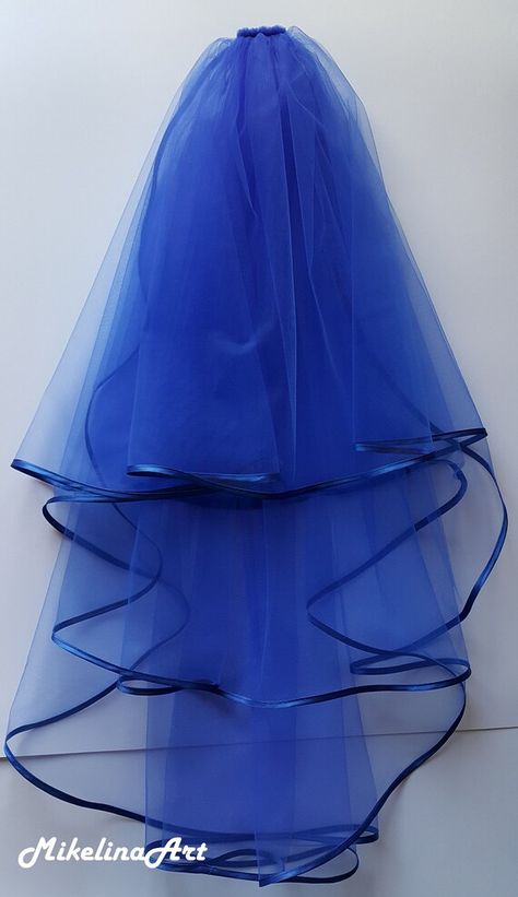 Blue Wedding Veil, Ballet Crowns, Blue Wedding Dress Royal, Royal Blue Quince, Sky Blue Weddings, Cobalt Wedding, Blue Wedding Hair, Blue Veil, Wedding Accessories For Bride