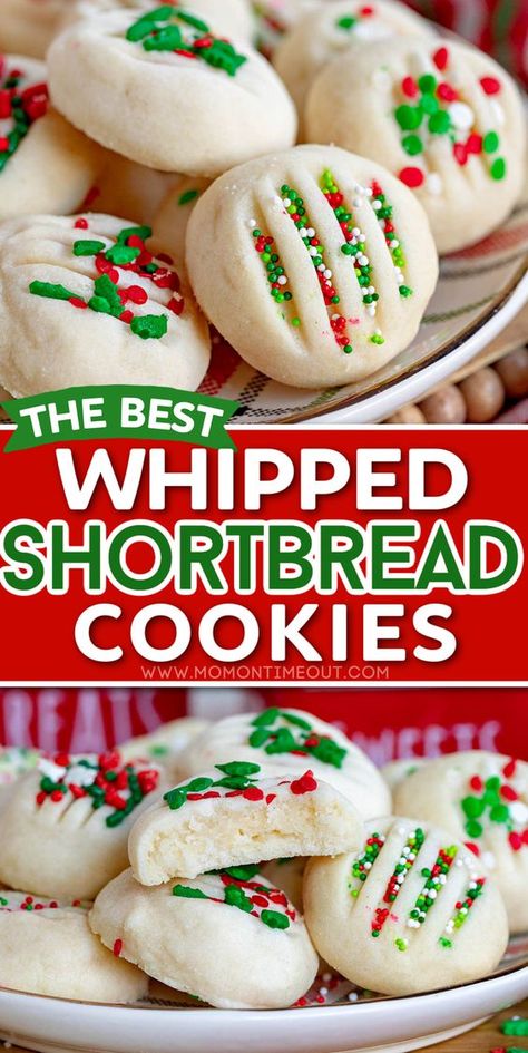 Whipped Shortbread Cookies Christmas, Whipped Shortbread, Shortbread Cookies Christmas, Whipped Shortbread Cookies, Christmas Shortbread, Easy Butter, Shortbread Cookie Recipe, Cookies Easy, Holiday Cookie Recipes