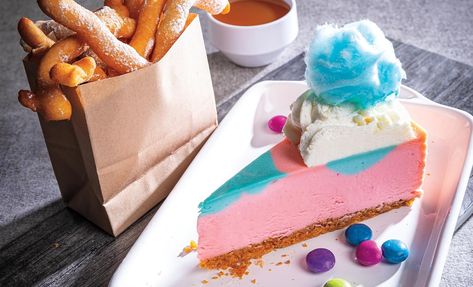 Cotton Candy Cheesecake, Candy Cheesecake, Creme Anglaise Recipe, Funnel Cake Fries, Beer Sauce, Lemon Poppyseed Bread, Swirl Cheesecake, Waffle Ice Cream, Butterscotch Sauce