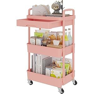 Amazon.com Shopping Cart Wheel Storage, Movable Storage, Rolling Utility Cart, Storage Trolley, Patio Storage, Plastic Shelves, Multifunctional Storage, Dining Room Home Office, Utility Cart