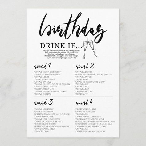 21st Birthday Games, Adult Birthday Party Games, Couples Game Night, Birthday Games For Adults, Birthday Party Drinks, 21st Bday Ideas, Drinking Games For Parties, Fun Drinking Games, Drink If