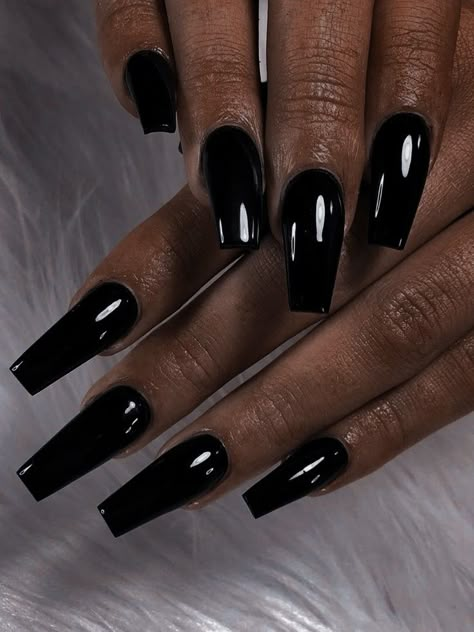 Black Nails On Black Women Dark Skin, Solid Black Acrylic Nails, Acrylic Nails On Black Skin, Nails On Black Skin, Black Woman Nails, Skin Tone Chart, Plain Acrylic Nails, Acrylic Nails Black, Black Acrylic Nail Designs