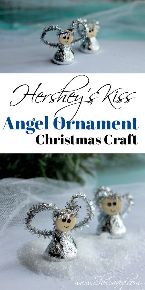 Hershey Kiss Gift Ideas, Crafts With Hershey Kisses, Hershey Kiss Craft, Hersey Kisses Gift Ideas, Hersheys Kisses Gift Ideas, Easy Angel Ornaments To Make, Hershey Kiss Crafts, Angel Gifts Ideas, Hershey Kiss Christmas Crafts