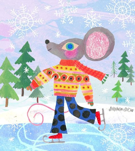 Shannon Snow on Instagram: “A little winter mouse for @mymcdoodles #my5minutedoodles "ice skates" . . . . . #artlicensing #surfacepatterndesign #surfacedesign…” Ice Skates Painting, Ice Skate Painting, Christmas Mouse Illustration, Christmas Mice Illustrations, Christmas Ice Skating Illustration, Snow Illustration, Childrens Drawings, New Year Greetings, Art Licensing