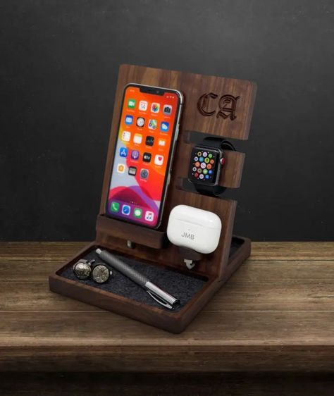 Wooden Charging Station, Apple Watch And Airpods, Apple Charging Station, Wood Docking Station, Phone Docking Station, Wooden Docking Station, Phone Dock, Iphone Dock, Watch Holder