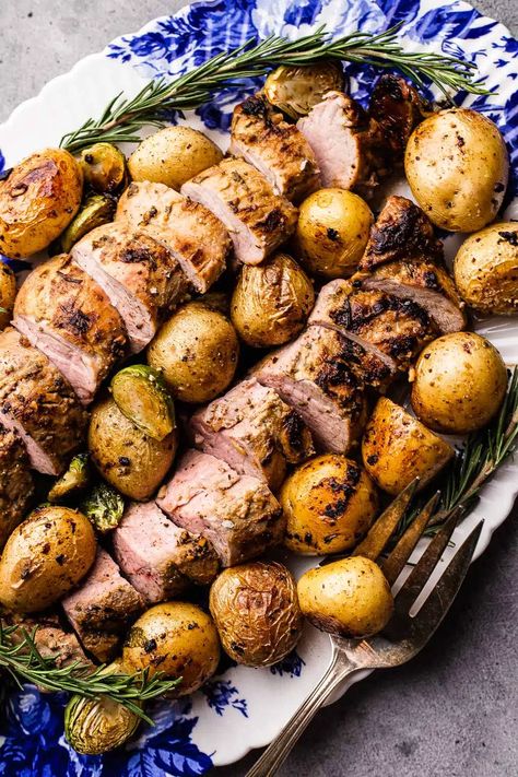 Roast Pork Tenderloin and Potatoes | So Much Food What To Serve With Pork Tenderloin, Pork Tenderloin And Potatoes, Apple Cider Braised Pork, Cider Braised Pork, Roast Pork Tenderloin, Best Bolognese Sauce, One Pan Recipe, Mustard Pork Tenderloin, Braised Pork Shoulder