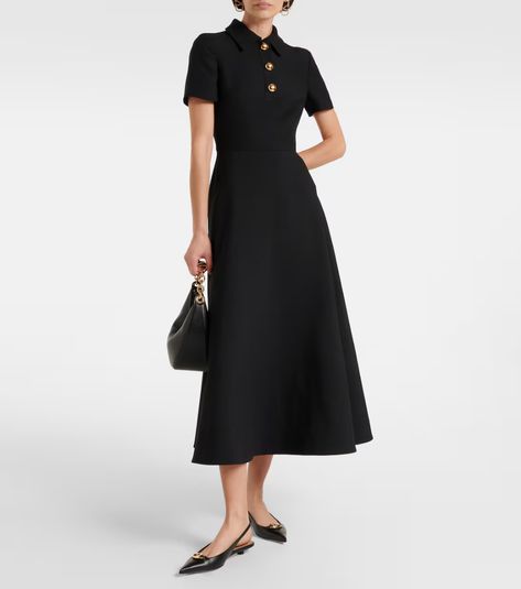 Crepe Couture A-line midi dress in black - Valentino | Mytheresa Black Midi Cocktail Dress, Soviet Fashion, A Line Midi Dress, Valentino Clothing, Valentino Dress, Office Dresses For Women, Summer 2025, Midi Dress Style, Red Midi Dress