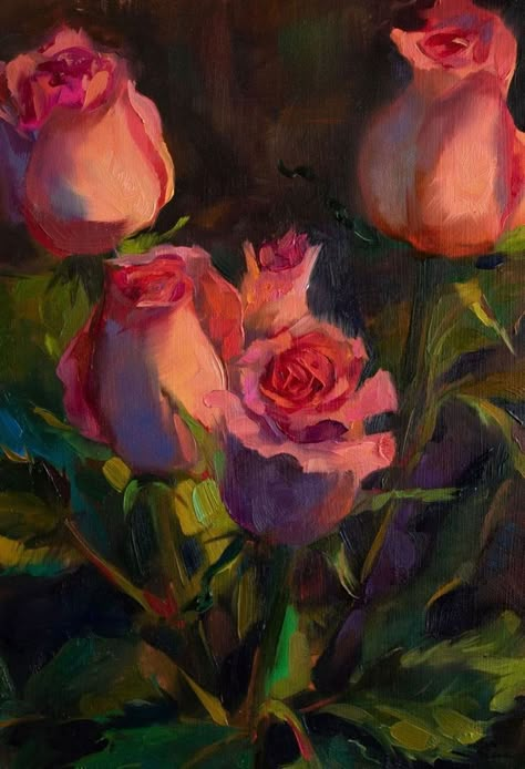 Elena Morozova, Roses Painting, Instagram Roses, Rose Oil Painting, Arte Van Gogh, Oil Pastel Art, Landscape Art Painting, Oil Painting Flowers, Flower Paintings