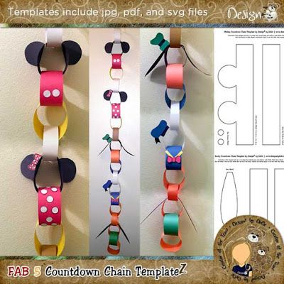 NEW! Fab 5 Countdown Chain by DesignZ by DeDe | #Disneytrip #Disney #countdown… More Countdown Chain, Deco Disney, Mickey Mouse Clubhouse Birthday Party, Disney Countdown, Mickey Mouse Clubhouse Party, Fab 5, Disney Classroom, Mickey Birthday Party, Mickey Mouse Clubhouse Birthday