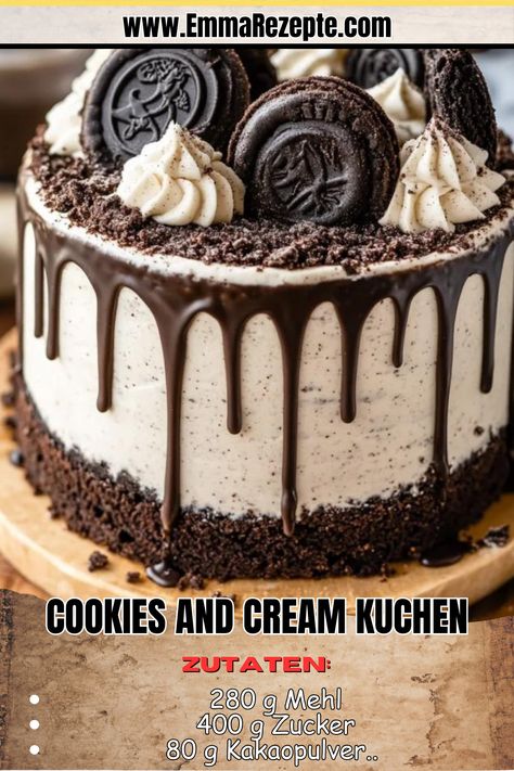 Cookies and Cream Kuchen Oreo Torte, Cookies And Cream Cake, Cookies And Cream, Cream Cake, Birthday Cakes, Oreo, Sweet Tooth, Birthday Cake, Dessert