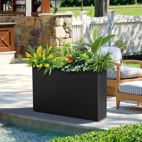 Amazon.com : FENCY Metal Rectangular Planter Box Large Planters for Outdoor Plants, Tall Planters for Outdoor Plants with Drainage Holes, Rectangular Planters for Outdoor Plants (35.4" L x 9" W x 25.6" H) : Patio, Lawn & Garden Rectangular Planter Box, Long Planter, Rectangle Planters, Rectangular Planters, Tall Planters, Large Planters, Patio Spaces, Planter Box, Planter Boxes