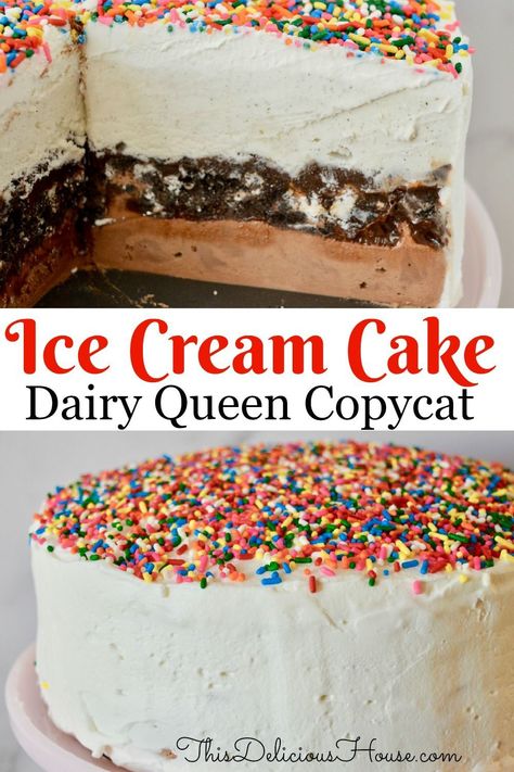 The BEST Ice Cream Cake recipe is made with just 5 ingredients. Check out the step-by-step instructions on how to make a delicious better than Dairy Queen Ice Cream Cake! #icecreamcake #easyicecreamcake Ice Cream Cake No Bake, Ree Drummond Ice Cream Cake, Ice Cream Cake Diy Easy, Ice Cream Cake Diy Homemade, How To Make Dairy Queen Ice Cream Cake, Dq Copycat Ice Cream Cake, Diy Dairy Queen Ice Cream Cake, Diy Dq Ice Cream Cake, Diary Queen Ice Cream Cake