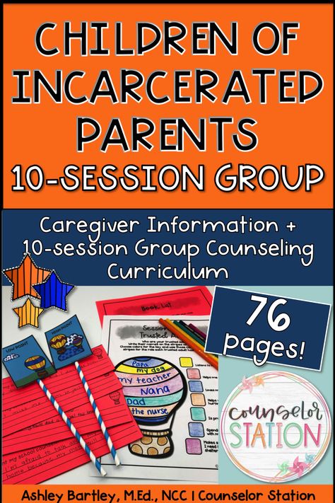 10-session small group curriculum for children with an incarcerated parent #schoolcounselor #elementaryschoolcounselor #incarcerationgroup #groupcounseling #middleschoolcounselor #elementaryschoolcounseling #ASCA Absent Parent, Incarcerated Parents, Middle School Counselor, Behavior Reflection, Play Therapist, Elementary School Counselor, High School Counseling, Group Counseling, Counseling Kids