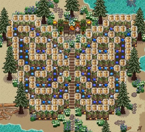 Stardew Chicken Coop Design, Stardew Valley Beehive Heart, Stardew Valley House Layout No Mods, Stardew Valley Butterfly, Bee House Layout Stardew, Sdv Beehive Layout, Bat Cave Stardew Valley, Stardew Valley Coop Design, Bee House Stardew