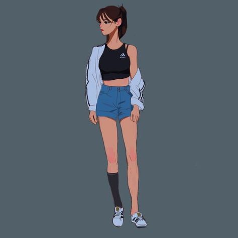 Kindly follow my insta:)) Sporty Girl, Art Tumblr, Girls Characters, Girls Cartoon Art, Female Character Design, Character Outfits, An Anime, Anime Outfits, Girl Drawing