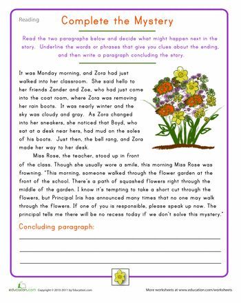 Worksheets: Fourth Grade Reading Practice: Complete the Mystery Fourth Grade Worksheets, Worksheets For 4th Grade, Fourth Grade Reading, Mystery Crafts, Picture Crafts, Writing Comprehension, Fourth Grade Writing, Mystery Writing, 4th Grade Writing