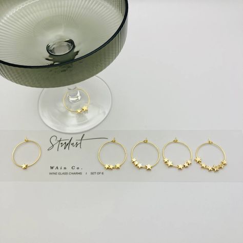 14k Gold Plated stardust Wine Charms set of 6 - Etsy Gift Wine, Charm Rings, Wine Charms, Care Card, Charm Set, Wine Gifts, Star Charms, One Set, Stardust