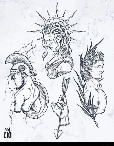 Greek God Tattoo, Statue Tattoo, Greek Mythology Tattoos, Fantasy Tattoos, Quality Tattoo, Religious Tattoos, Mythology Tattoos, Medusa Tattoo, Sketch Tattoo Design