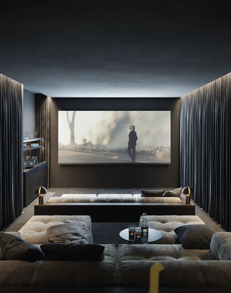 Theatre Room Ideas, Movie Theater Rooms, Home Theater Room Design, Theater Room Design, Home Cinema Room, Desain Furnitur Modern, At Home Movie Theater, Appartement Design, Home Theater Rooms