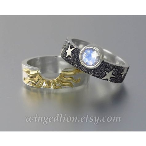 Size 5 ready to ship - SOLAR ECLIPSE Sun and Moon Engagement set with... ($570) ❤ liked on Polyvore featuring jewelry, rings, enhancer ring, star ring, band rings, 18k ring and moonstone ring Dragon Lady, Engagement Rings Wedding Bands Set, Enhancer Ring, Sun And Moon Rings, Sun And Moon Necklace, Medieval Jewelry, Engagement Sets, Band Jewelry, Oxidised Jewellery