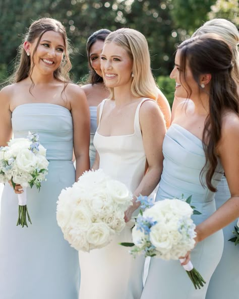 I love when bridesmaids are the bride’s something blue💙 What’s going to be your something blue? . . . . . . #somethingblue #weddingtraditions #dallasarboretum #dallasweddings #dfwweddings #dfwweddingplanner #dallasweddingplanner Dusk Blue Bridesmaid Dresses, Sky Blue Satin Bridesmaid Dresses, Bridesmaid Dresses Powder Blue, Wedding Party Light Blue, Unique Bridesmaid Dresses Classy, Satin Blue Bridesmaid Dresses, Light Blue Bridesmaids Dresses, Shades Of Blue Bridesmaid Dresses, Blue Dress Bridesmaid