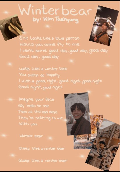 Winter Bear Taehyung Lyric, Winter Bear Lyrics, Bts Sketch, V Of Bts, Princess Anime, Disney Princess Anime, Kim Taehyung Bts, Cute Captions, Journal Lettering