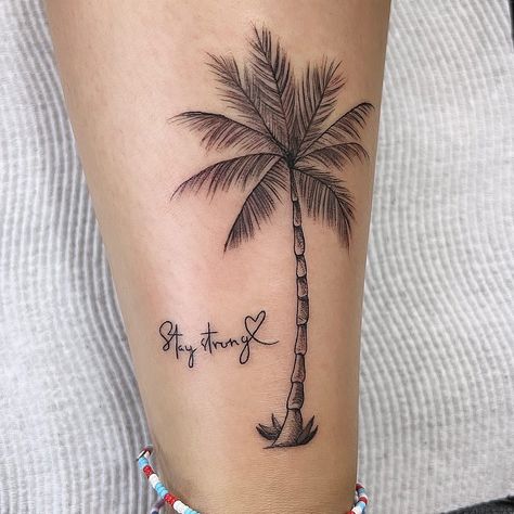 Coconut Tree Tattoo For Women, Positive Word Tattoos, Palm Tree Sleeve Tattoo Women, Palm Tree Tattoo Back Of Leg, Large Palm Tree Tattoo, Palm Tree Tattoo Arm Women, Island Life Tattoo Ideas, Plam Tree Tattoos For Women, Palm Tree Tattoo Side Ribs