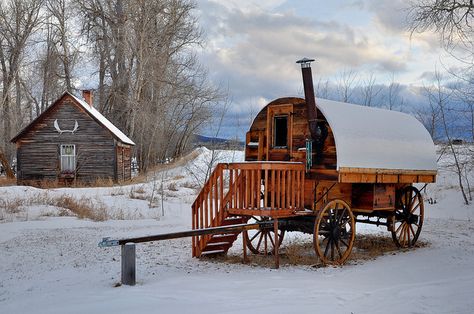 Sheep wagon.  I want one!!!! Sheep Wagon, Sheep Herder, Covered Wagons, Shepherds Huts, Wooden Cabin, Chuck Wagon, Covered Wagon, Shepherds Hut, Goat Farming