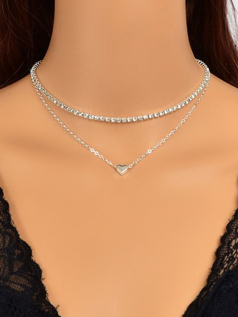 Silver Fashionable Collar    Pendant Necklaces,Chain Necklaces Embellished   Jewelry Cute Necklaces Silver, Cute Silver Necklaces, Silver Prom Jewelry, Latest Necklace Design, Embellished Fashion, Pretty Jewelry Necklaces, Necklaces Chain, Heart Decor, Jewelry Accessories Ideas