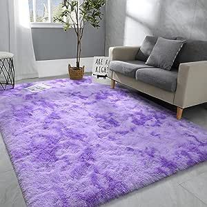 Purple Shag Rug, Tie Dye Bedroom, Purple Kids Room, Lilac Room, Modern Bedroom Rug, Purple Room Decor, Fuzzy Rug, Purple Bedrooms, Purple Bedroom