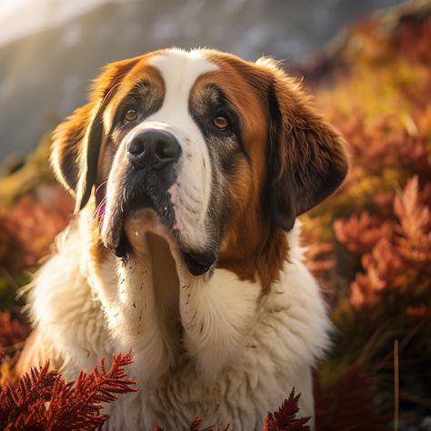 a photography of a saint bernard dog in the a natural forest, trees and leaves background. Saint Bernard Art, Art Pictures Ideas, Nature Dog, St Bernard Dogs, Bernard Dog, Dog Artwork, Diamond Paintings, St Bernard, Pretty Animals