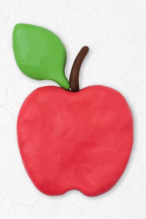 Cute apple clay fruit vector handmade creative art graphic | free image by rawpixel.com / Aew Clay Apple, Redhead Baby, Clay Fruit, Clay Moulding, Fruit Cartoon, China Clay, Paper Food, Fruit Vector, Apple Art