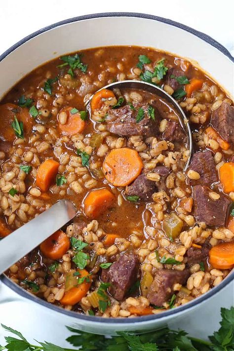 Crockpot Beef Barley Soup, Recipe Teacher, 2023 Recipes, Beef Barley, Beef Barley Soup, Freezer Meal Prep, Barley Soup, Instant Pot Soup, Crockpot Beef