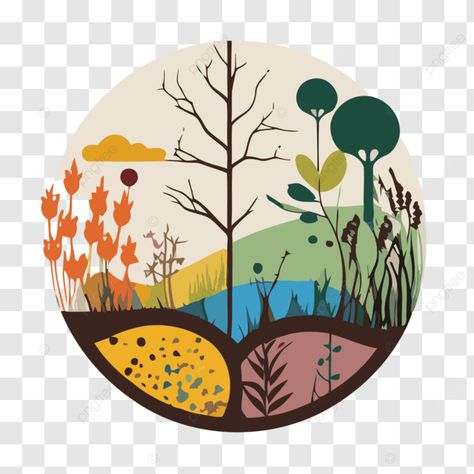 an illustration of nature in a circular frame vector a simplistic colorful icon of ecosystems on a Circular Frame, Frame Vector, Frame Png, Png Transparent Background, In Frame, A White Background, Free Png, Vector File, Graphic Resources