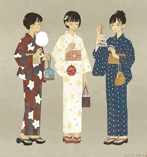 Yukata Drawing, Kimono Art, Japanese Yukata, Japanese Traditional Clothing, Taisho Era, Comics Illustration, 일본 패션, Anime Kimono, Japanese Drawings