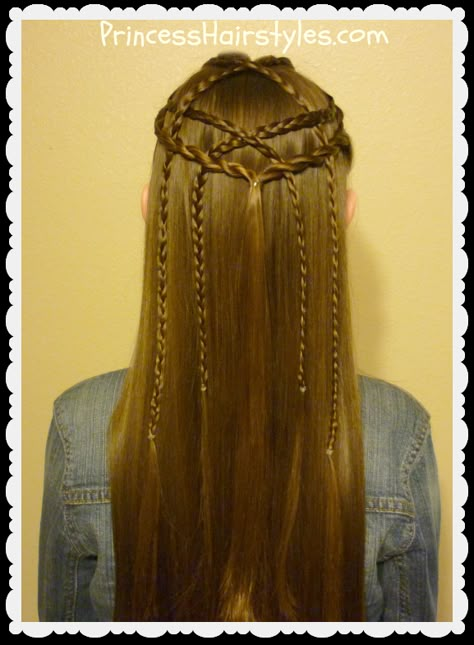 Braided lattice pull-through hairstyle tutorial Renfair Hair, Traditional Celtic Hairstyles, Elven Hairstyles, Royal Banquet, Junk Kouture, Elf Style, Children Hairstyles, Elf Hair, Medieval Hairstyles