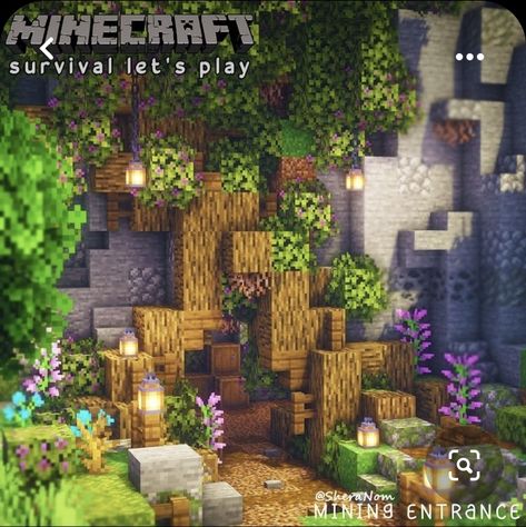 Mineshaft Entrance Minecraft, Minecraft Mine Entrance, Minecraft Nature, Minecraft Building Blueprints, Minecraft Tree, Minecraft Garden, Mc Builds, Rumah Minecraft Sederhana, Minecraft Structures