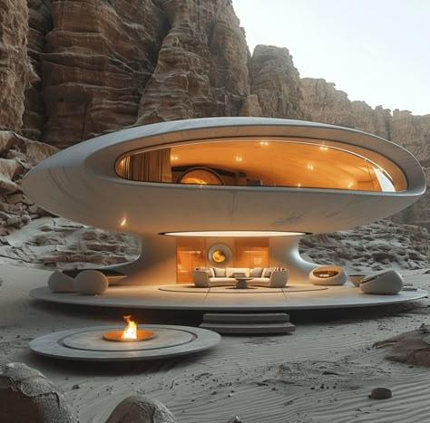 Cozy Exterior House, Futuristic Architecture Home, Alien Architecture, Futuristic Interiors, Architecture Futuristic, Space Age Modern, Arched Cabin, Architectural Concept, Future Architecture