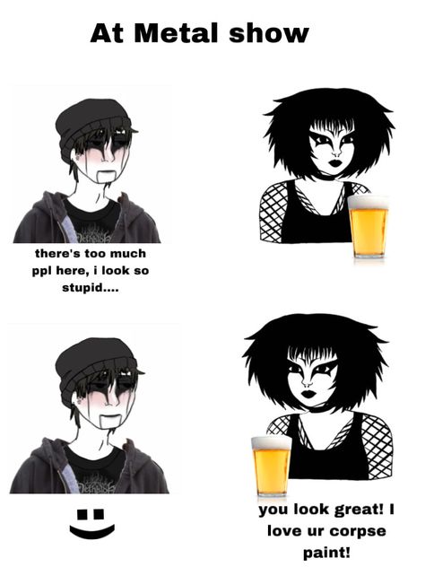 #alternative #metalhead Goth X Metalhead, Metalhead Girlfriend, Goth Drawings, Metalhead Aesthetic, Goth Characters, Metalhead Goth, Miles Morales Icon, Wholesome Comics, Goth Memes