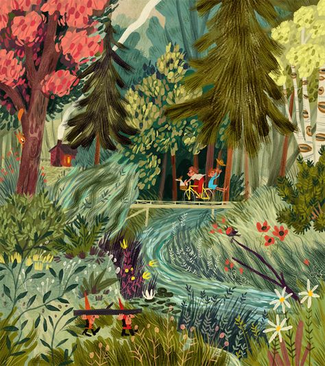 Bike Painting, Picture Books Illustration, Forest Illustration, Vintage Bike, Art And Illustration, Pics Art, Children's Book Illustration, Book Illustration, Children Illustration