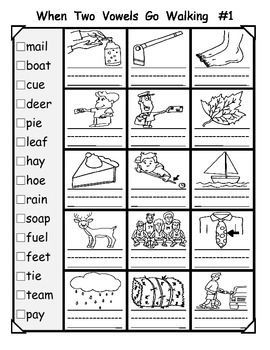 Two Vowels Go Walking Activities, Two Vowels Go Walking Worksheets, Vowel Pairs Worksheet, When Two Vowels Go Walking, Play Worksheet, Two Vowels Go Walking, Long Vowel Sounds Worksheets, Short I Worksheets, Vowel Teams Activities