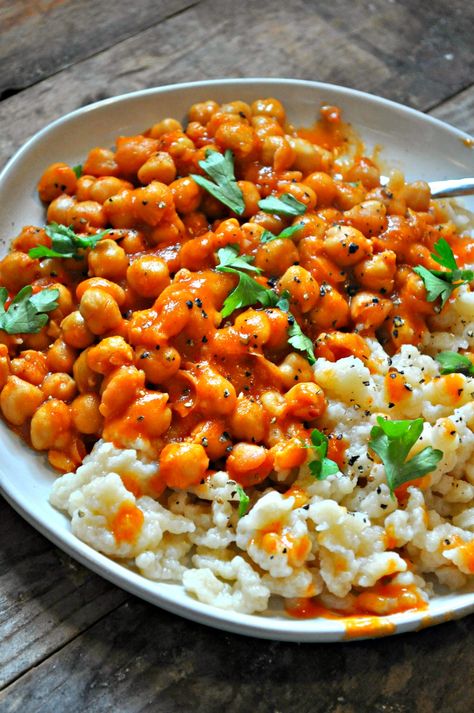 Vegan Chickpea Paprikash with Spaetzle  - Rabbit and Wolves What To Serve With Spaetzle, Vegan Spaetzle, Chickpea Paprikash, Rabbit And Wolves, Spaetzle Recipe, Vegan Chickpea, Vegan Recipes Videos, Chickpea Recipes, Vegan Comfort Food