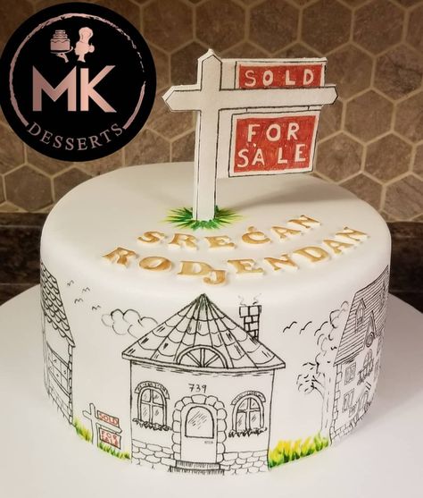 Real estate cake by MK desserts Real Estate Themed Cakes, Real Estate Cake Ideas, Real Estate Party Ideas, Realtor Cake, Real Estate Cake, 2024 Cake, Housewarming Cake, Friendship Cake, 40th Birthday Themes