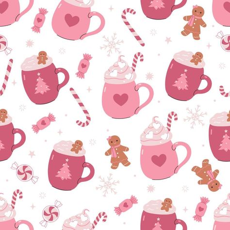 Seamless pattern with pink Christmas sweets and drinks on a white background. graphics. Seamless Patterns Christmas, Christmas Surface Pattern, Pink Christmas Background, Christmas Widgets, Holiday Wallpapers, Slide Background, Christmas Wallpapers, Cabin Christmas, Christmas Sweets