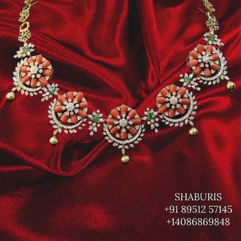 4 Likes, 0 Comments - SHABURIS SILVER JEWELRY (@shaburis) on Instagram: “CORAL COLLECTION !!! . Shot for @shaburis (Jewellery) .⁣ .⁣ #jewelry #gifts #silverjewellery…” Diamond Emerald Necklace, Coral Collection, Silver Market, Indian Gold Jewelry, Gold Schmuck, Necklace Bead, Jewelry Catalog, Gold Jewelry Sets, Jewelry Care Instructions