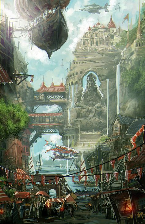 Dnd Concept Art, Dnd Landscape, City Concept Art, Aesthetic Money, Steampunk City, Manifestation Money, Money Manifestation, Saving Challenge, Landscape Concept