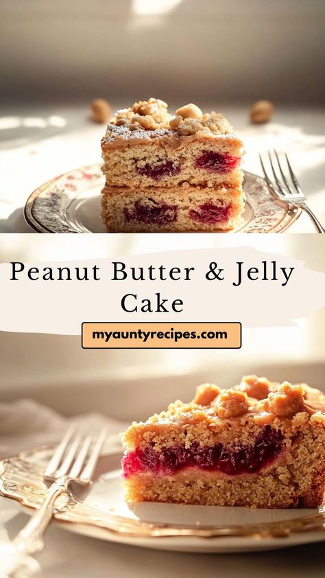 Bring back childhood memories with this peanut butter & jelly layer cake! Fluffy layers of peanut butter cake are paired with fruity jelly and topped with a creamy peanut butter frosting, making each bite a nostalgic delight. Great for PB&J fans, this cake is a unique dessert that’s perfect for celebrations or a fun family treat. Simple, sweet, and oh-so-satisfying! Peanut Butter Jelly Cake, Peanut Butter And Jelly Cake, Fluffy Layers, Cake Dome, Peanut Butter Cake, Peanut Butter Frosting, Jelly Cake, Butter Frosting, Unique Desserts