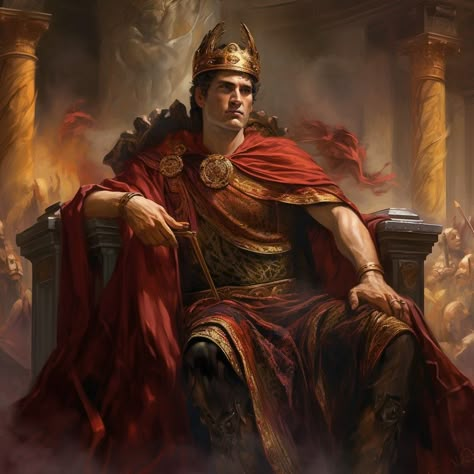 King On The Throne Art, Roman Emperor Fantasy Art, Roman Emperor Aesthetic, King On Throne Art, King Sitting On Throne Pose, Nero Emperor, Sitting On Throne Reference, Roman Emperor Art, Emperor Drawing